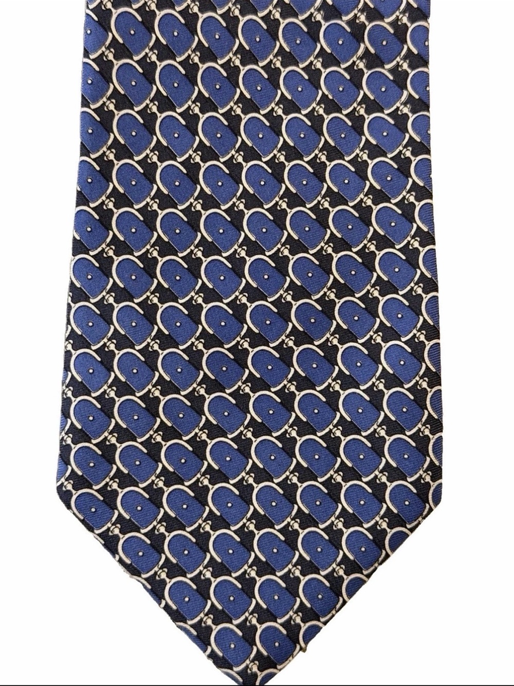 Vintage Brooks Brothers Makers Blue Geometric Medallion Silk Tie USA 4”